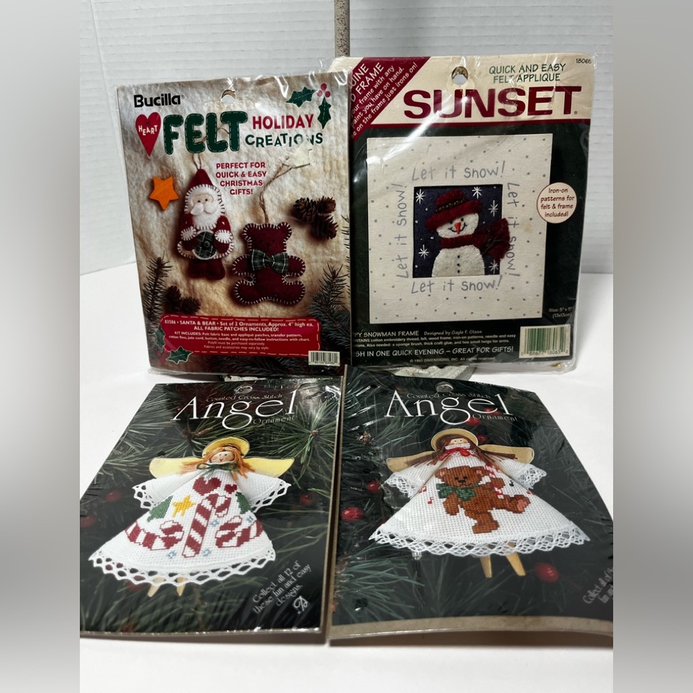 Felt Appliqué and cross-stitch ornaments